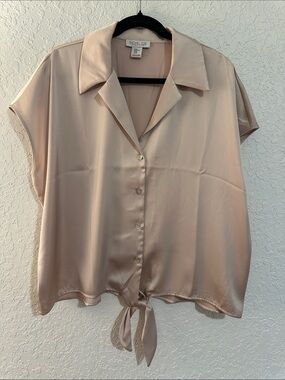Rachel Zoe Dusty Blush feels like Satin Tie-Front Button Down Top